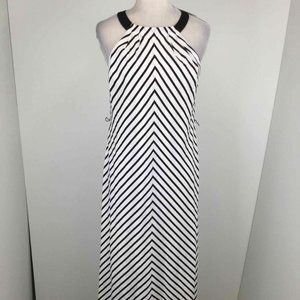 Ann Taylor Black White Stripe Halter Sleeveless Chevron Straight Maxi Dress 2